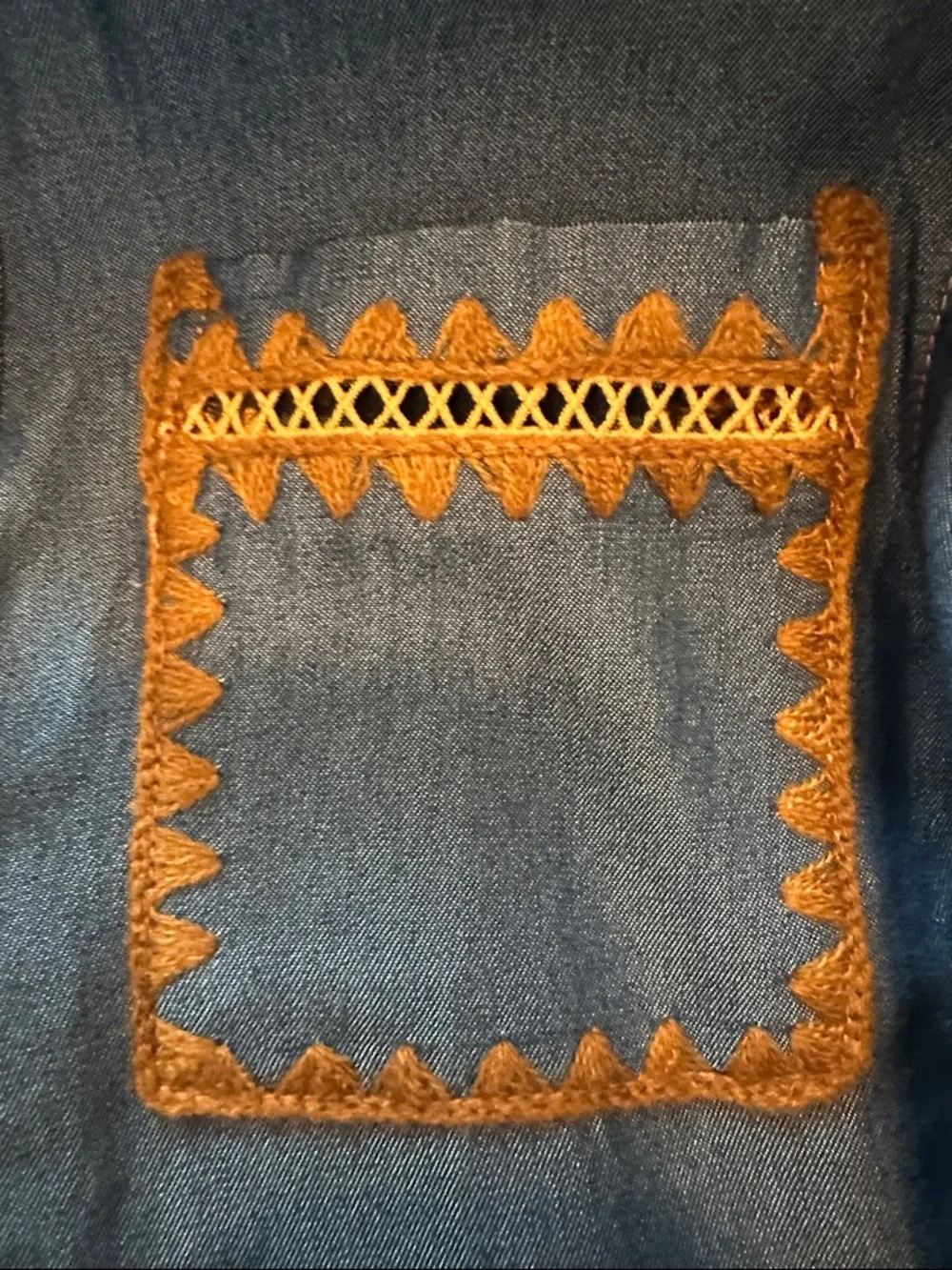 THML Indigo Puff-Sleeve Denim Shirt with Rust Trim - Picture 4 of 4